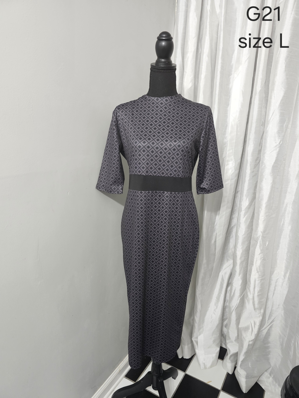 Black Geometric Midi Sheath Dress